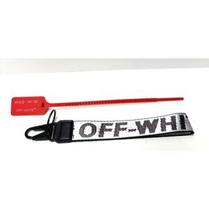 Off-White Keychain Lanyard Industrial Strap Design with Red Zip Tie Tag
